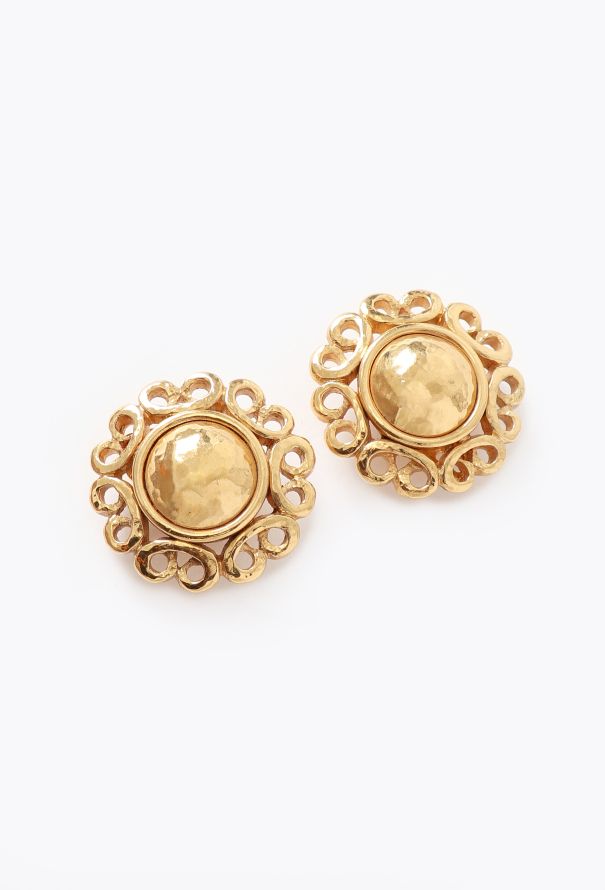 Saint Laurent Vintage Hammered Floral Clip Earrings - 2 Saint Laurent Vintage Hammered Floral Clip Earrings - 2