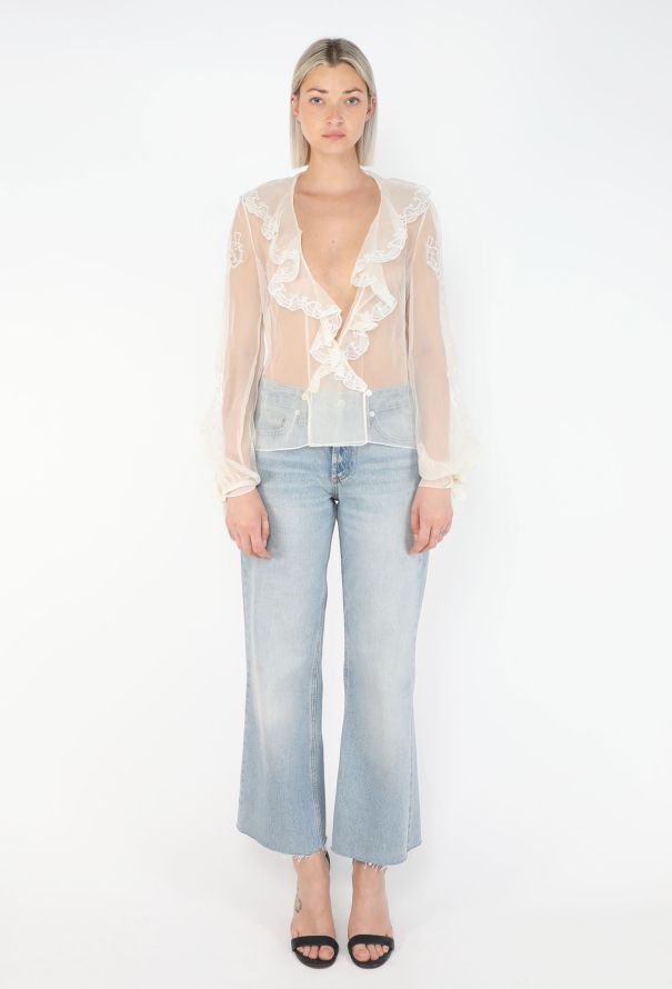 Valentino Ruffled Silk & Lace Blouse - 2