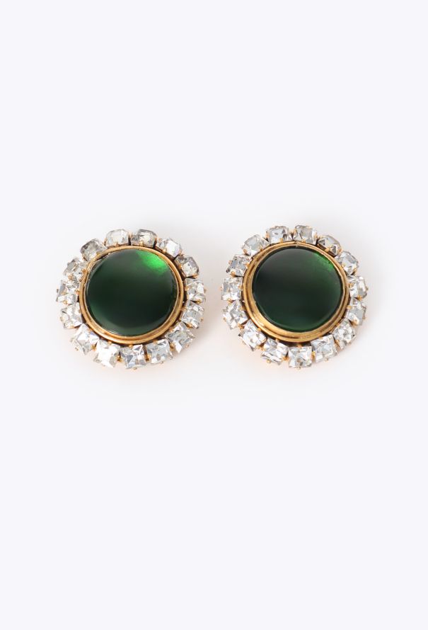Chanel '80s Strass Trim Cabochon Clip Earrings - 1