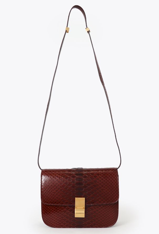 Céline Burgundy Classic Box Python  Bag - 1