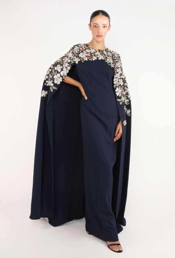 Oscar De La Renta Floral Hand-Embroidered Cape Gown, 2025 - 3