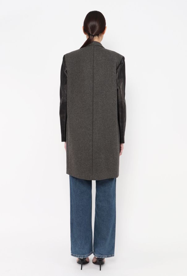 Céline 2011 Leather Trim Crombie Coat - 4 Céline 2011 Leather Trim Crombie Coat - 4