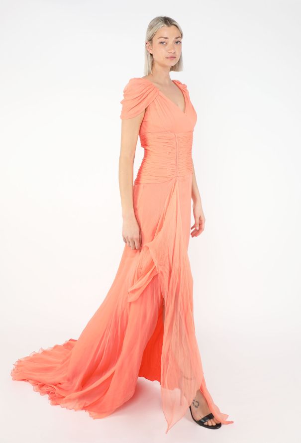 Oscar De La Renta Draped Chiffon Pleated Gown - 1