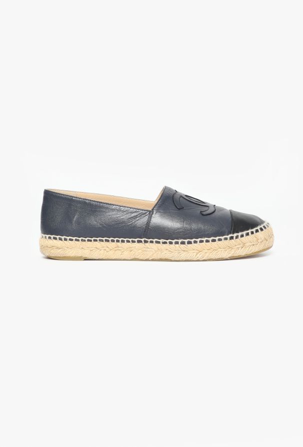 Chanel Navy 'CC' Leather Espadrilles - 1
