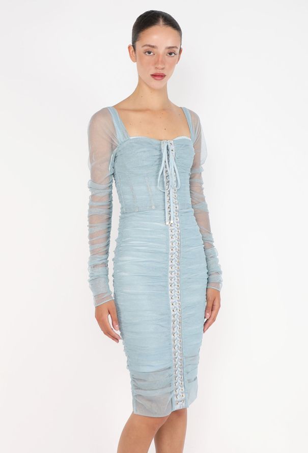 Dolce & Gabbana Ruched Lace-Up Tulle Dress, S/S 2019 - 4