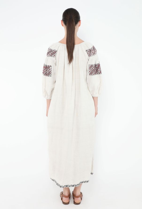 Embroidered Plunging Linen Kaftan - 4 Embroidered Plunging Linen Kaftan - 4