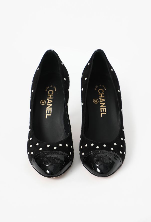 Chanel Pearl Appliqué Suede Pumps - 2
