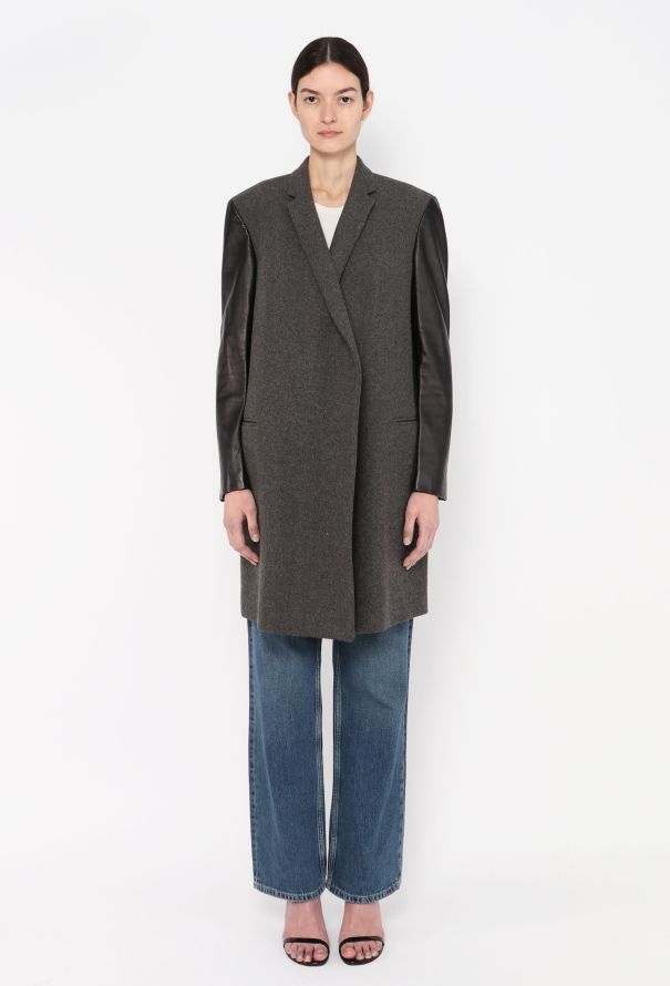 Céline 2011 Leather Trim Crombie Coat - 2 Céline 2011 Leather Trim Crombie Coat - 2