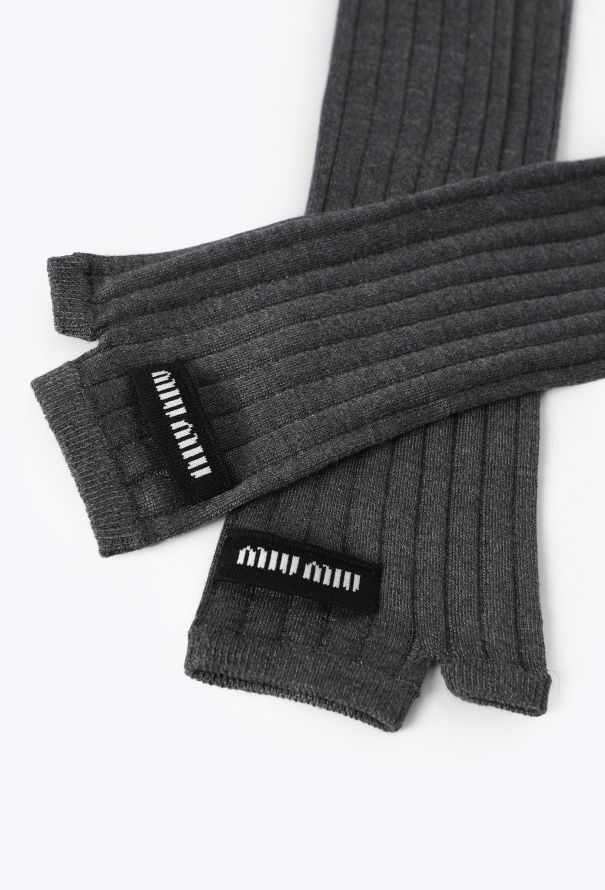 Miu Miu S/S 2025 Ribbed Silk Fingerless Gloves - 1