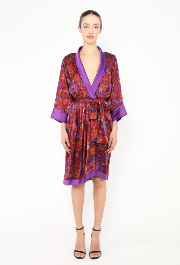 Saint Laurent F/W 1985 Paisley Silk Belted Robe - 1