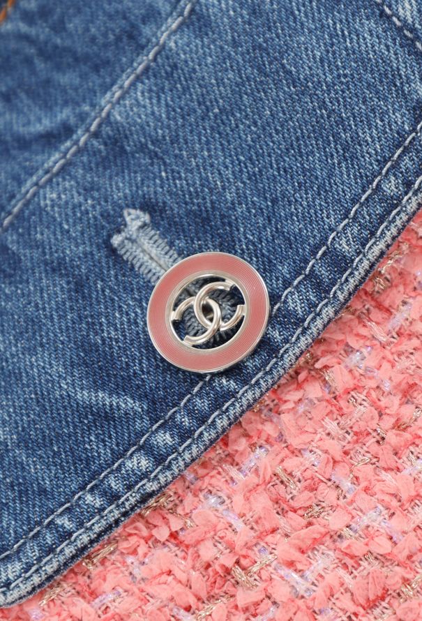 Chanel Resort 2021 Tweed Trim 'CC' Jeans - Blue & Pink - 7