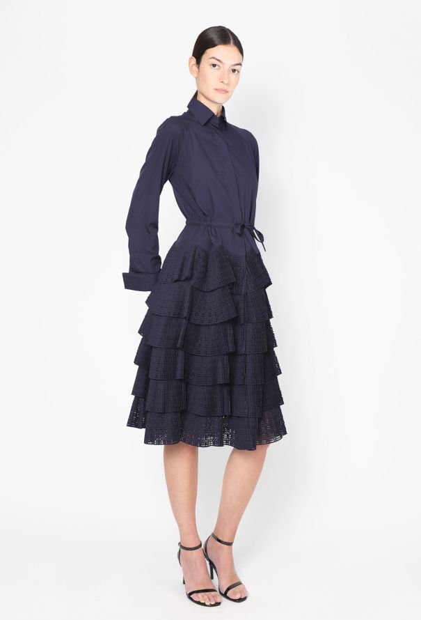Alaïa Laser-Cut Ruffled Poplin Dress - 4 Alaïa Laser-Cut Ruffled Poplin Dress - 4