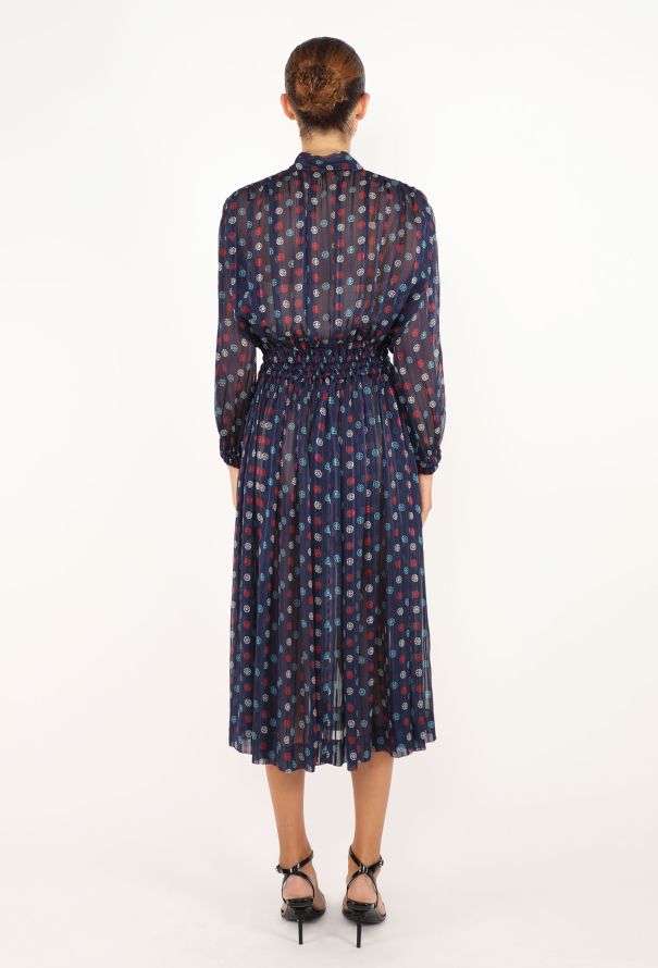 Céline Printed Silk Lavallière Dress, 1970s - 5