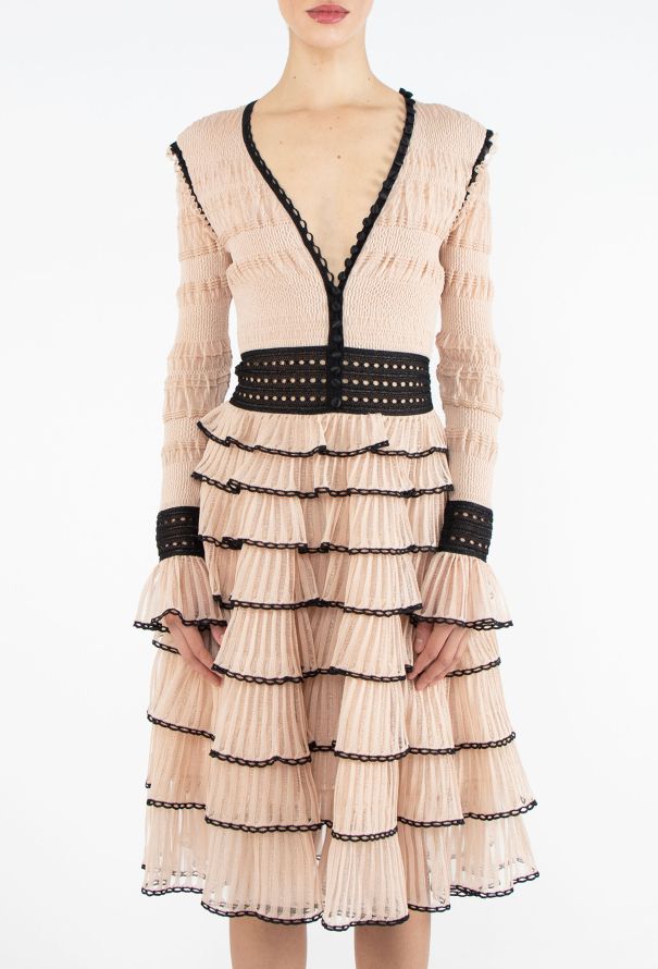 Alexander McQueen F/W 2015 Shirred Lace Trim Dress - 3