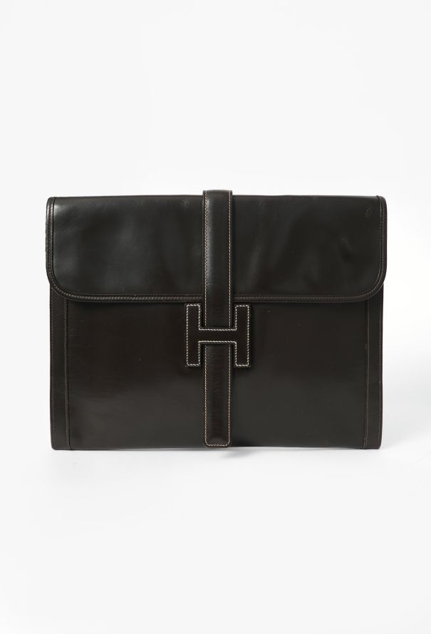 Hermès Vintage Brown Box Jige GM Clutch - 1