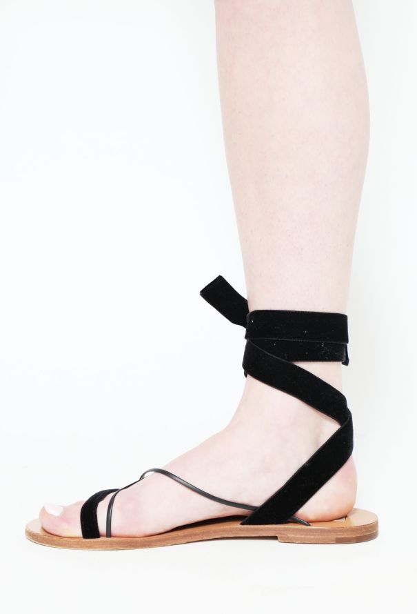 VALENTINO GARAVANI Lace-up leather-trimmed velvet sandals | THE OUTNET