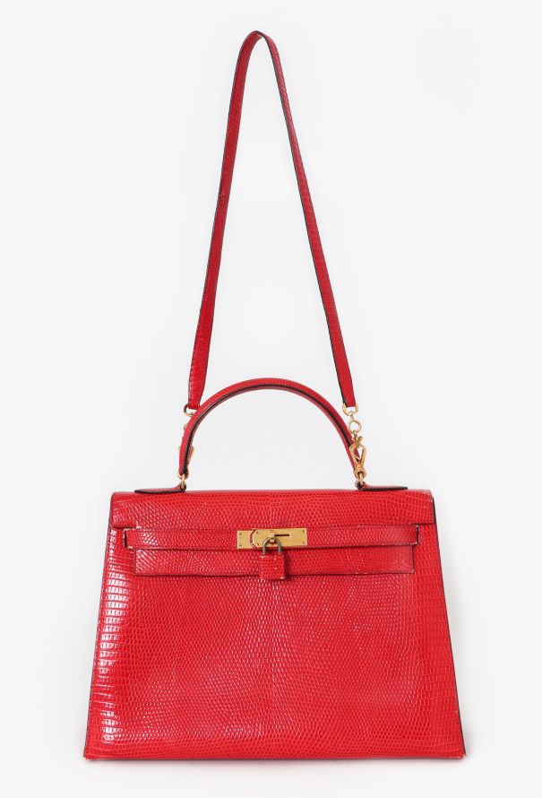 Hermès '80s Red Varanus Salvator Lizard Kelly Sellier 32 - 2