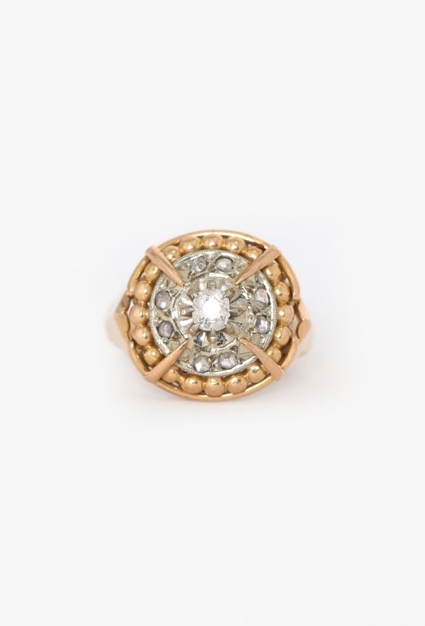 Vintage Fine Jewelry 1940s 18k Yellow Gold & Diamond Target Ring - 1
