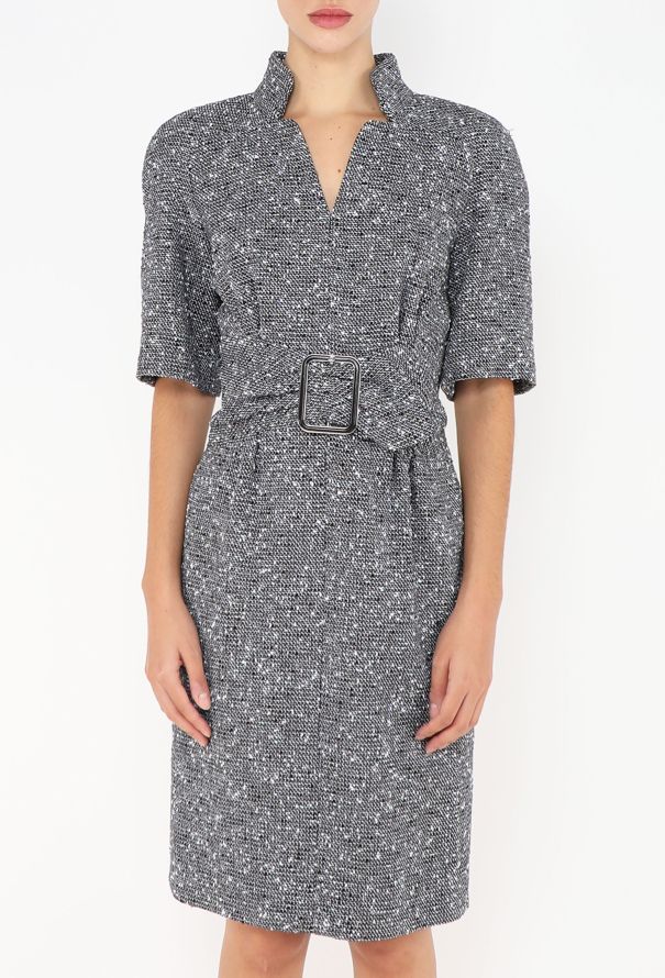 Chanel Tonal Belted 'CC' Bouclé Dress - 2