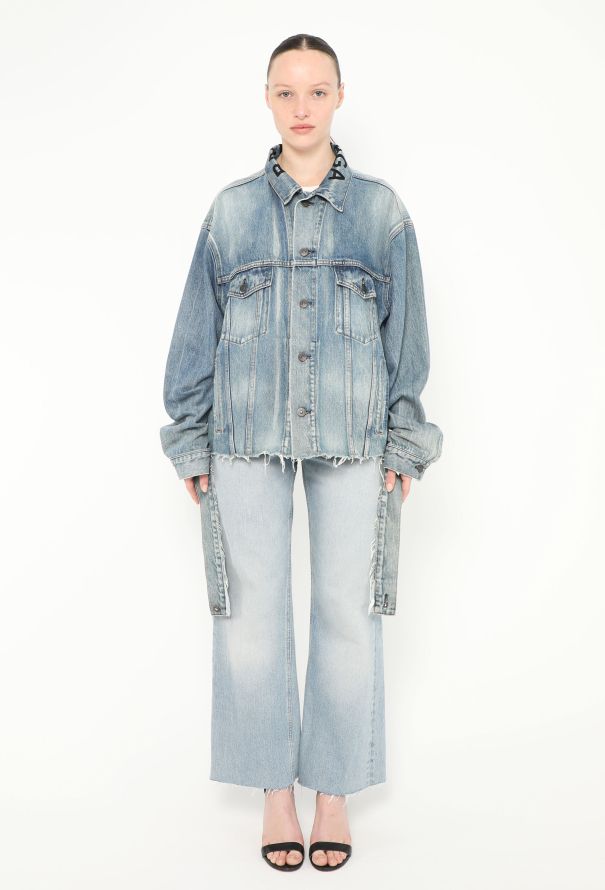 Distressed Logo Denim Jacket - Balenciaga | Authentic