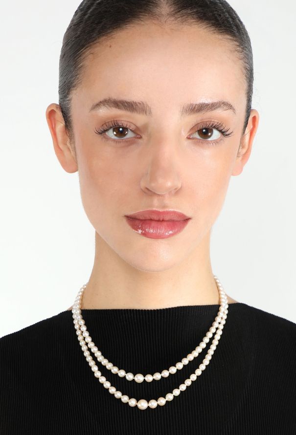 Vintage Fine Jewelry 18k White Gold & Diamond Akoya Pearl Necklace - 1