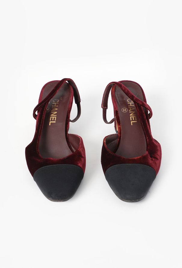 Chanel Red Velvet Cap-Toe Slingbacks - 3