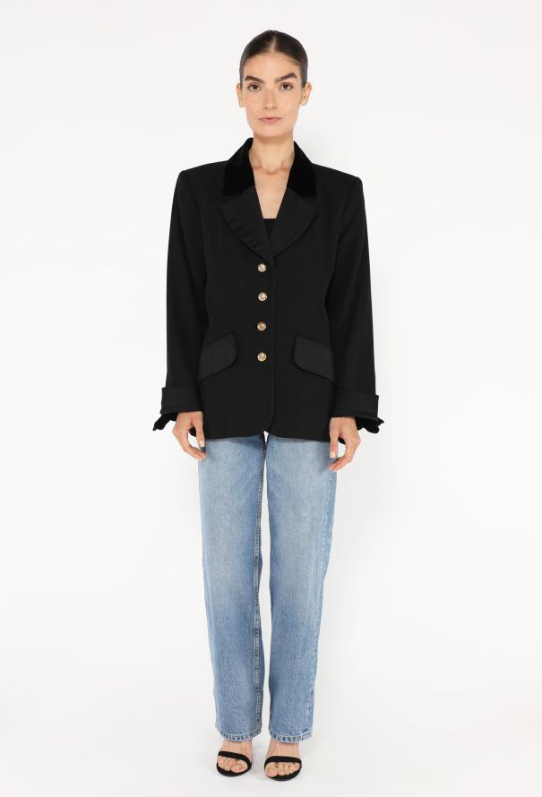 Saint Laurent '90s Velvet Trim Smoking Blazer - 2