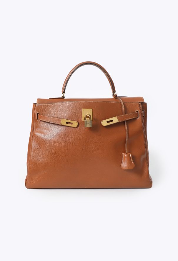 Hermès '80s Gold Courchevel Kelly Retournè 35 - 4