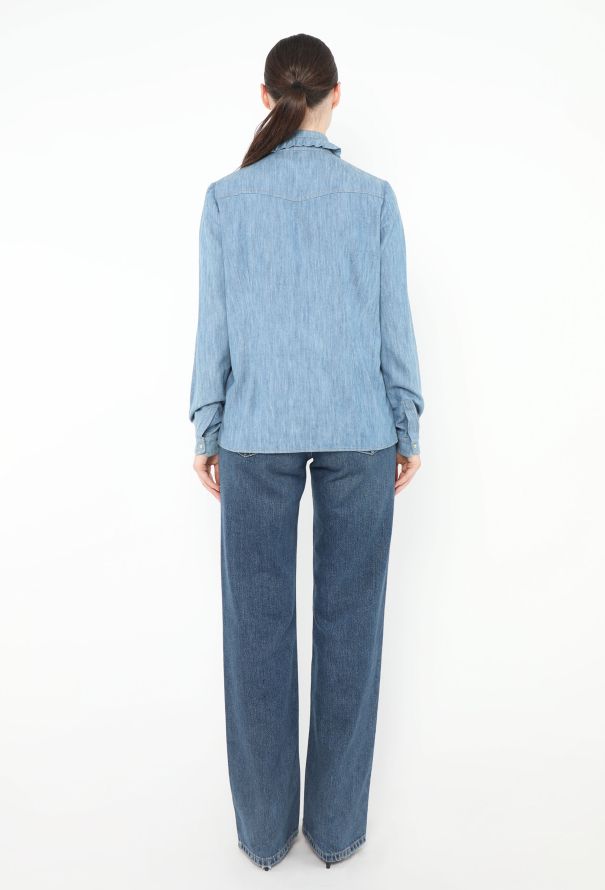Miu Miu Ruffled Trim Denim Shirt - 4