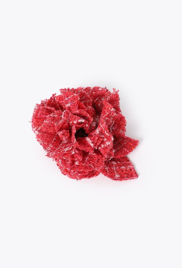 Chanel Red Tweed Camellia Brooch - 1