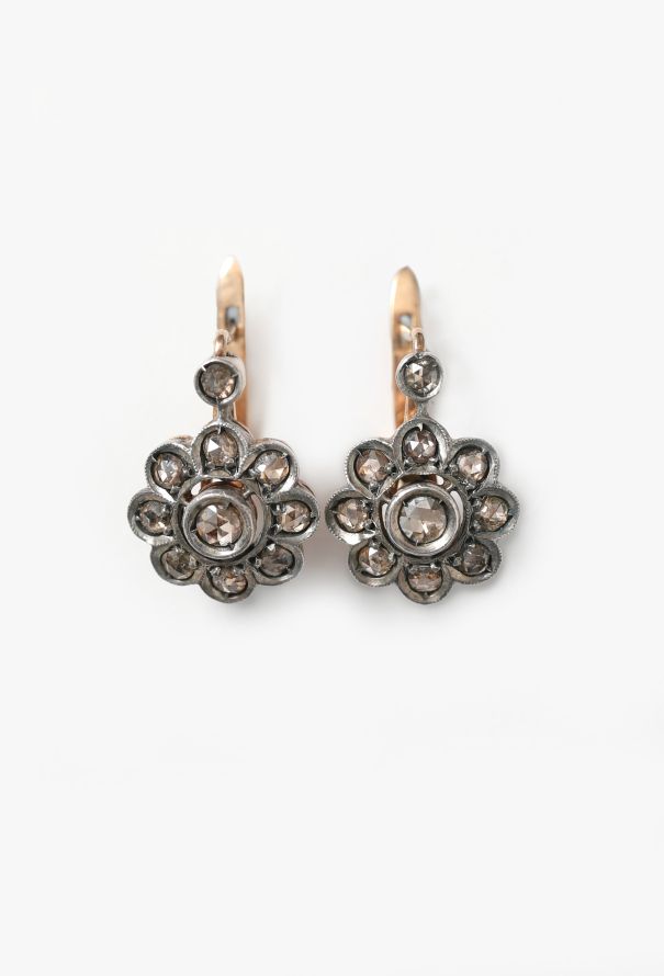 Vintage Fine Jewelry Floral 14k Gold & Diamond Earrings - 1