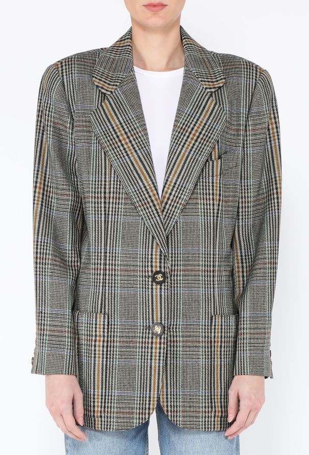 Chanel '80s Herringbone 'CC' Button Blazer - 1