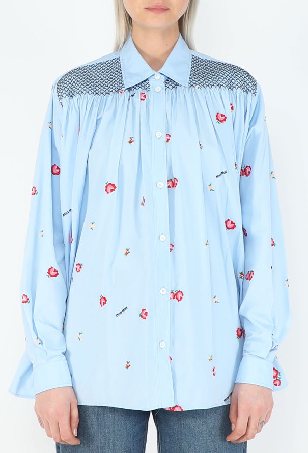 Miu Miu 2019 Embroidered Shirred Blouse - 1