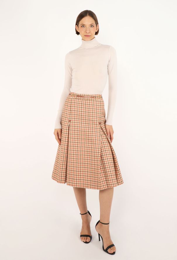 Céline Horsebit Checkered Pleated Skirt, 1970s - 3