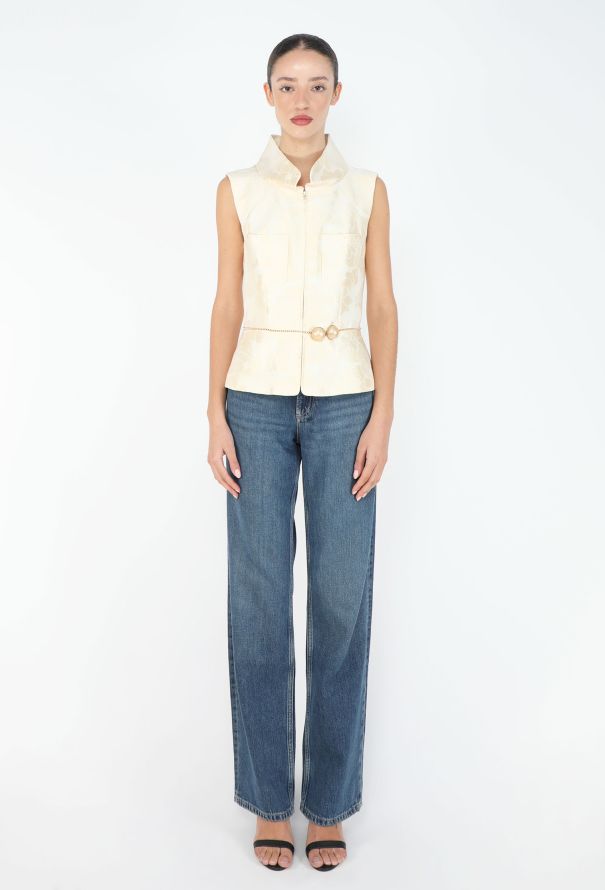 Chanel 2001 Camélia Belted Brocade Vest - 2