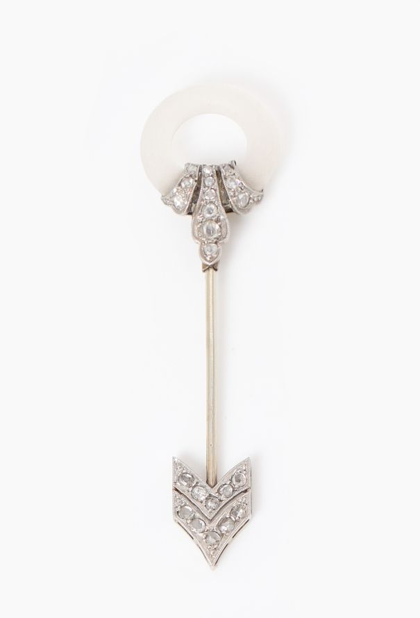 Vintage Fine Jewelry 18k White Gold & Rock Crystal Arrow Brooch - 3 Vintage Fine Jewelry 18k White Gold & Rock Crystal Arrow Brooch - 3