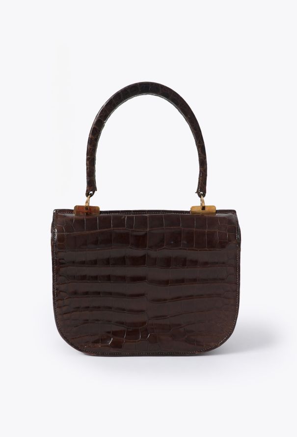 Hermès 1960s Brown Porosus Top-Handle Bag - 5