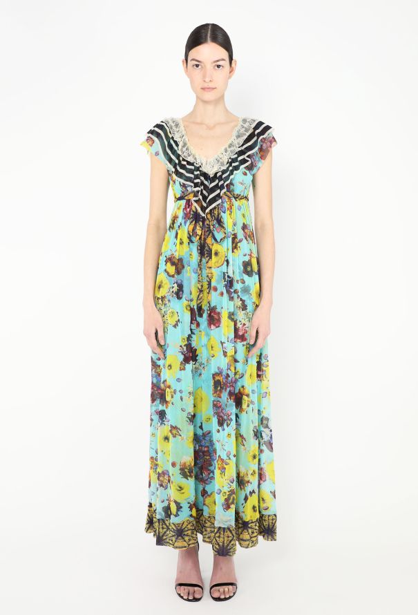Jean Paul Gaultier Floral Lace Trim Maxi Dress - 2 Jean Paul Gaultier Floral Lace Trim Maxi Dress - 2