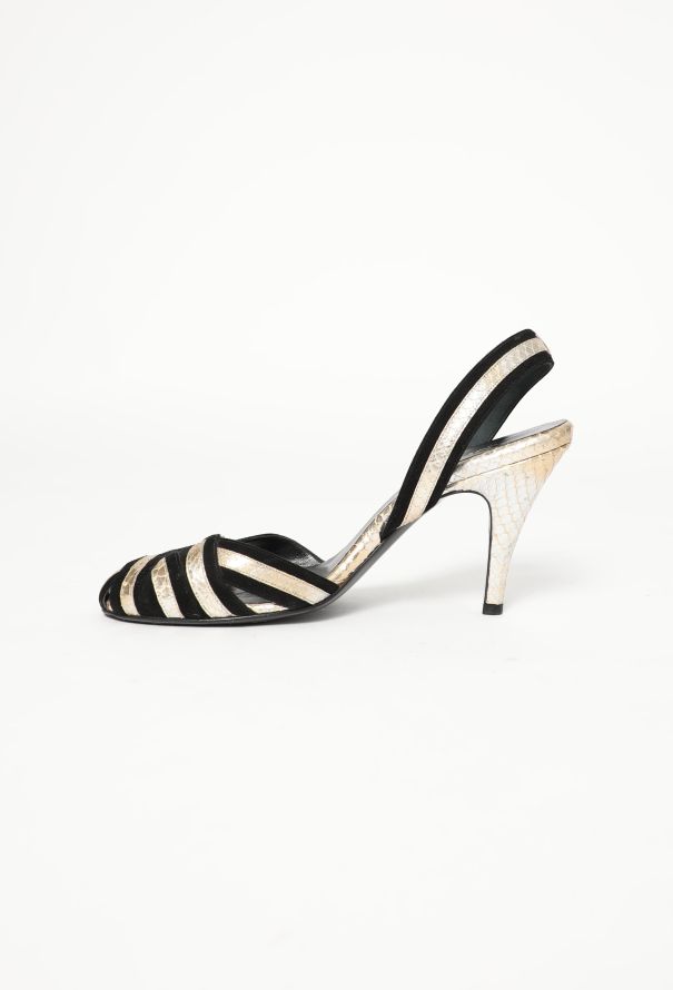 Chanel Metallic Python Slingback Heels - 4 Chanel Metallic Python Slingback Heels - 4
