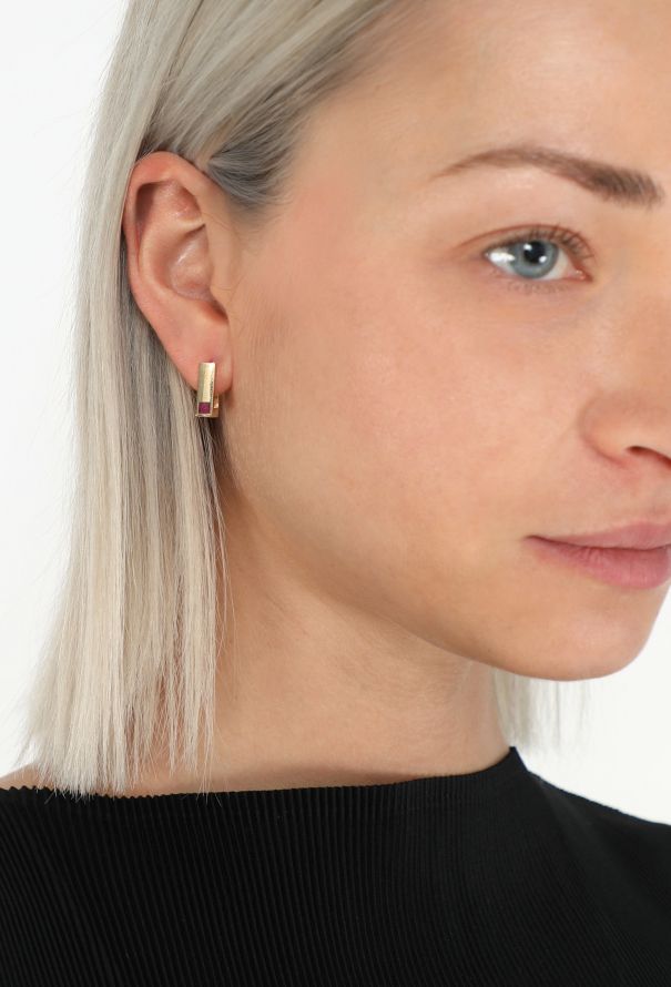 Céline 18K Yellow Gold & Rubies Square Sentimental Earrings - 2