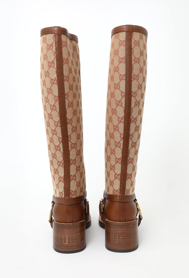 Gucci Monogram Leather Lola Boots - 6 Gucci Monogram Leather Lola Boots - 6