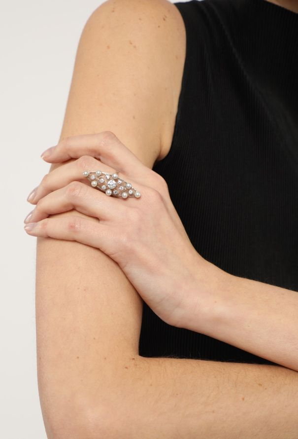 Vintage Fine Jewelry 18k White Gold, Pearl & Diamond Marquise Ring - 4 Vintage Fine Jewelry 18k White Gold, Pearl & Diamond Marquise Ring - 4