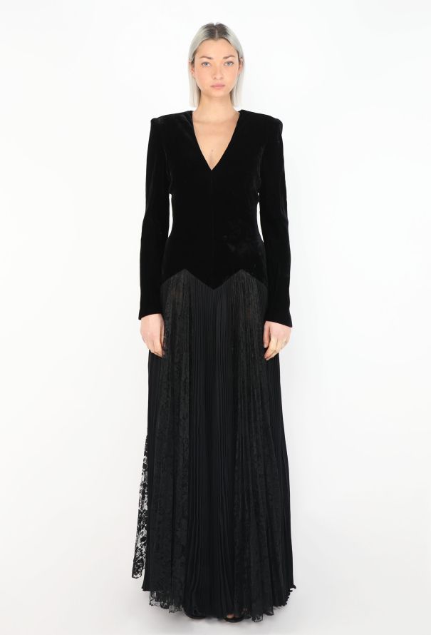 Basque Velvet & Pleated Lace Gown - 2