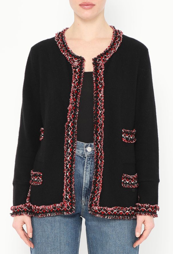 Chanel Cashmere Frayed Trim Cardigan - 1