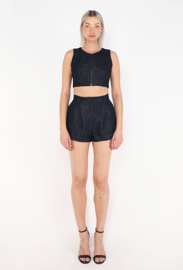Alaïa Iridescent Denim Shorts Ensemble - 2