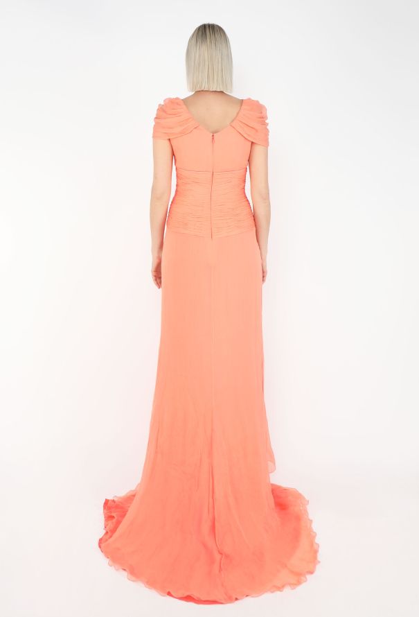 Oscar De La Renta Draped Chiffon Pleated Gown - 6