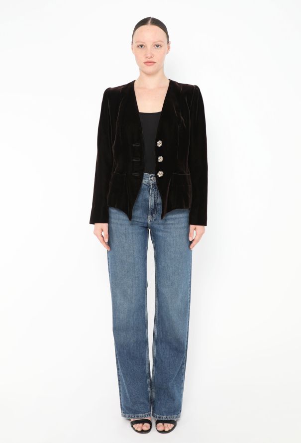 Saint Laurent '90s Embellished Velvet Blazer - 3