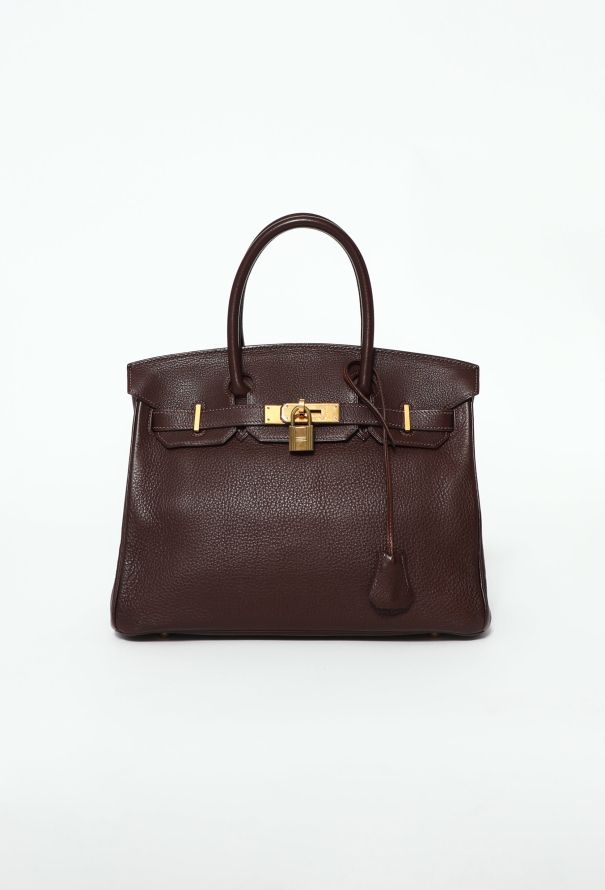 30cm Hermes Two-Toned Barenia Leather and Toile H Birkin Handbag