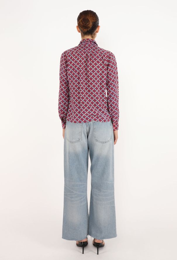 Saint Laurent Graphic Silk Lavallière Blouse, 1970s - 5