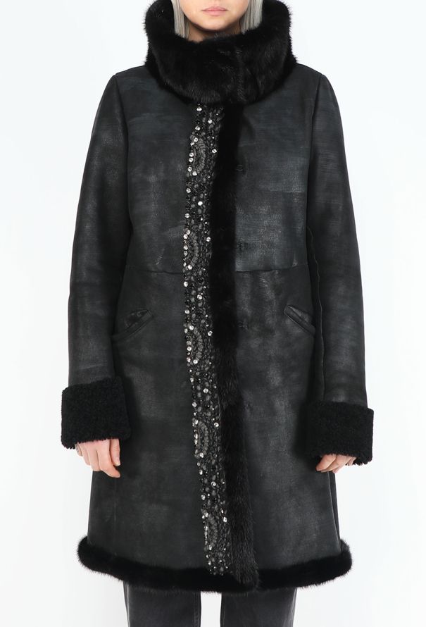 Prada Embellished Shearling-Lined Coat - 1